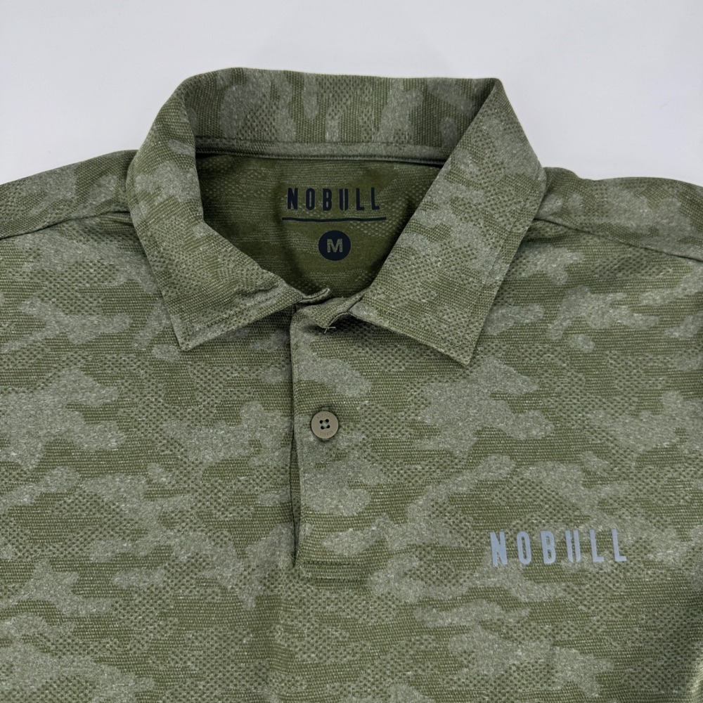 NOBULL Mens Green Camo Jacquard Polo Shirt Size M Short Sleeve Athletic Training